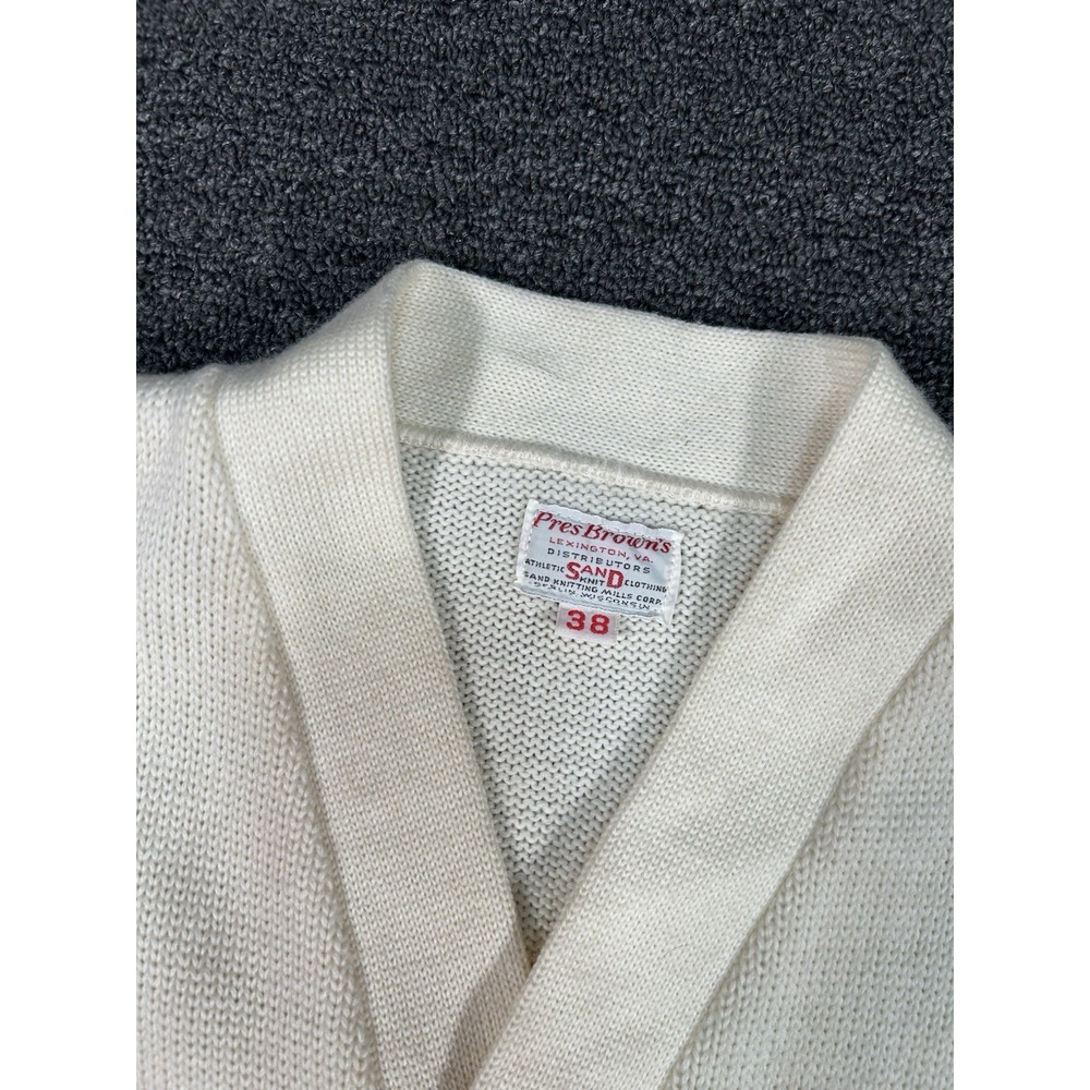Vintage Letterman Cardigan Sweater Men's 38 White Orange Preppy‎ Grandpa 50s 60s - Picture 4 of 6
